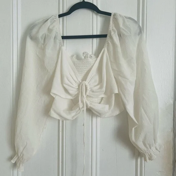 Astr The Label Fremont White Puff Sleeve Tie Front Top - Picture 2 of 5